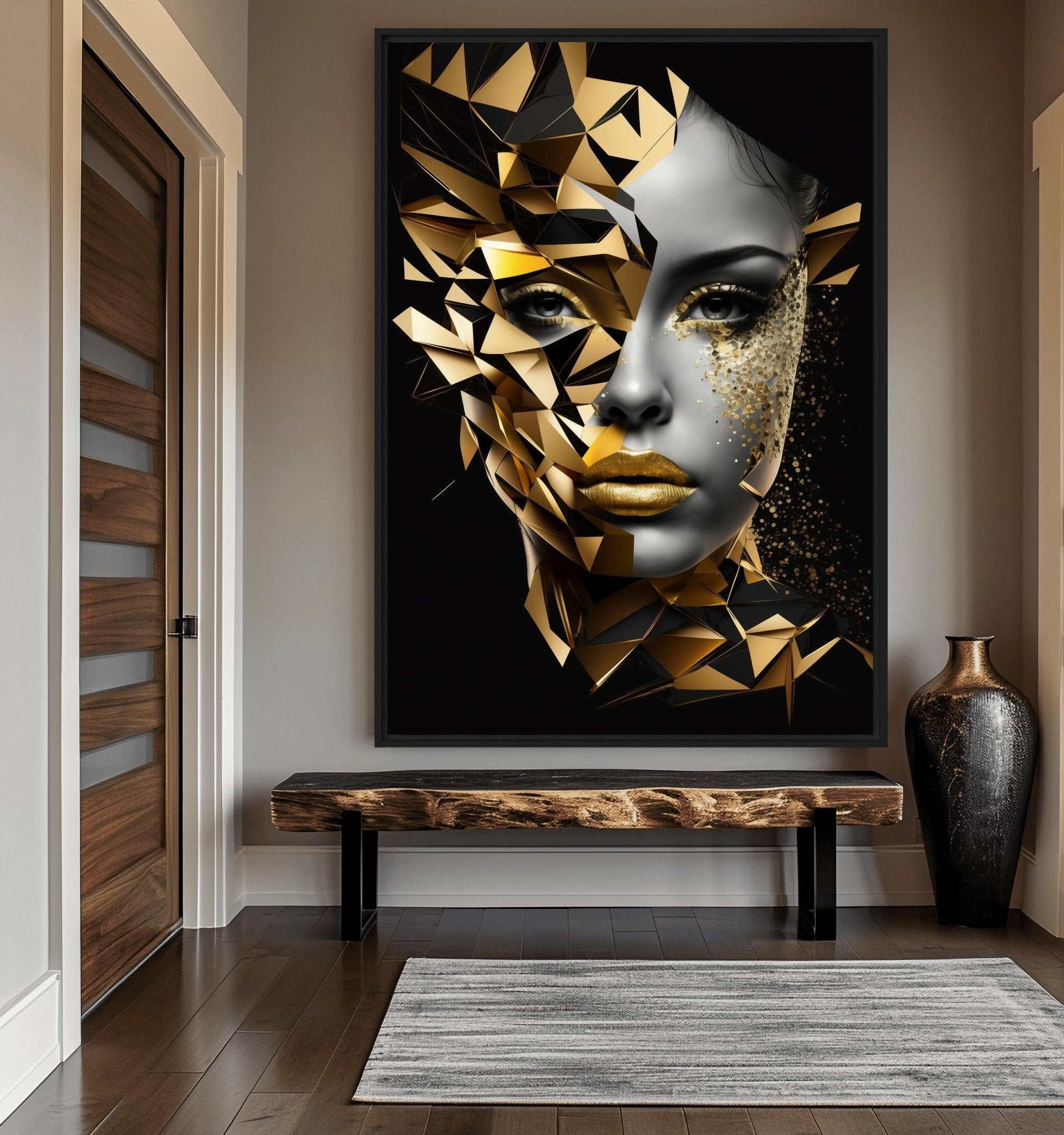 Woman Portrait Geometrical Art Framed Canvas