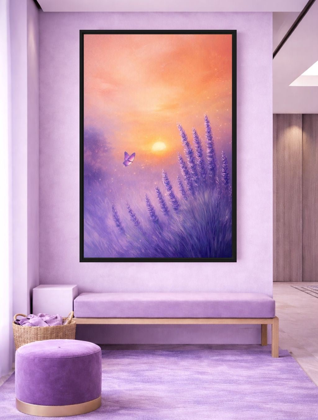 Lavender Field Sunset Framed canvas - PaintFu