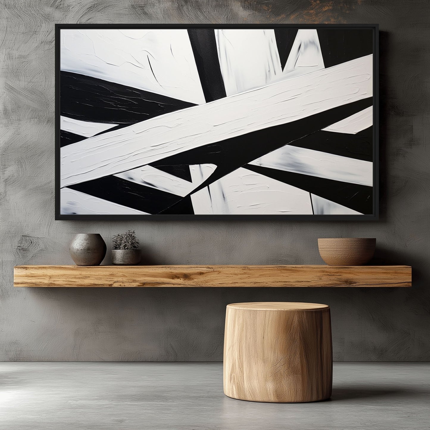 Black White Geometrical Art Framed Canvas