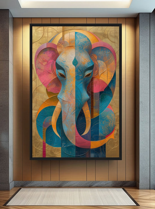Hindu God Ganesh Abstract Art Framed Canvas