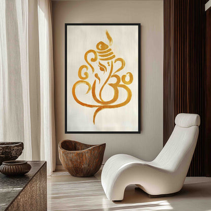 Golden Ganesh Hindu God Art Framed Canvas - PaintFu