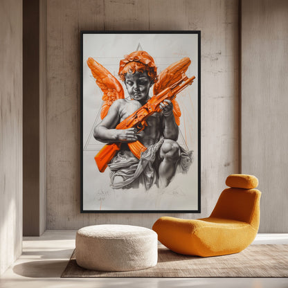 Angel Holding an AK47 Surreal Art Framed Canvas