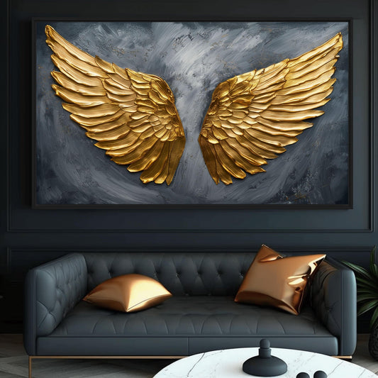 Golden Wings Modern Art Framed Canvas