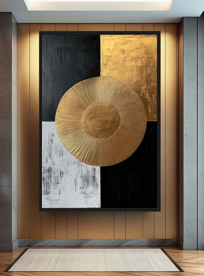 Gold Abstract Sun Framed Canvas - PaintFu