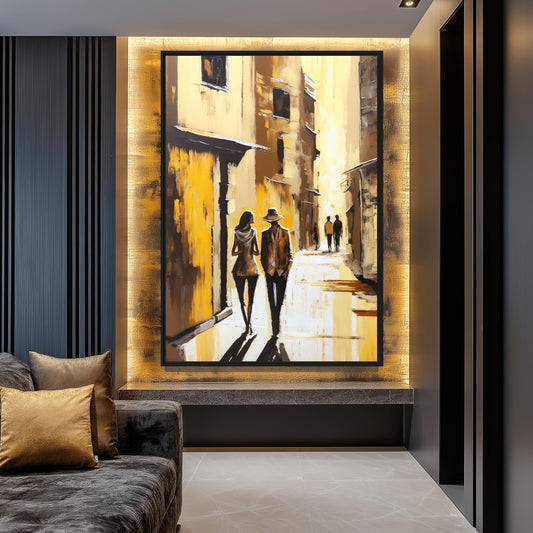 Couple In Love Yellow City Abstract Art Digital Print