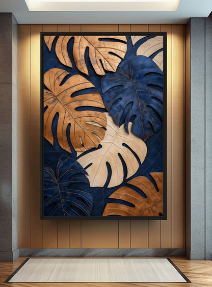 Monstera Leaf Botanical Art Canvas Print Detail | PaintFu