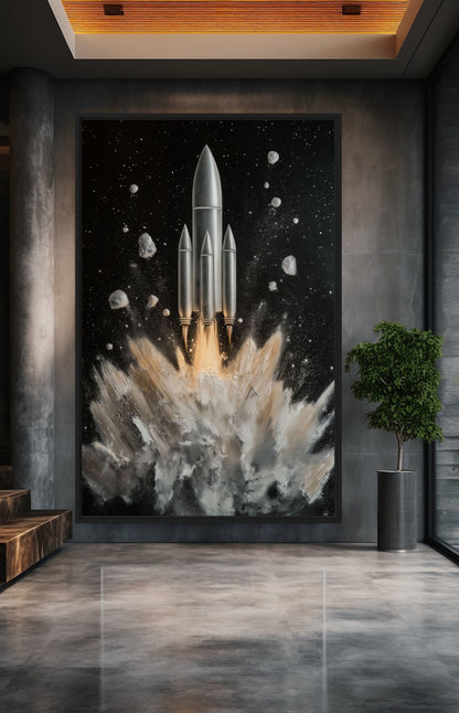 Rocket Take Off Space Art Framed Canvas