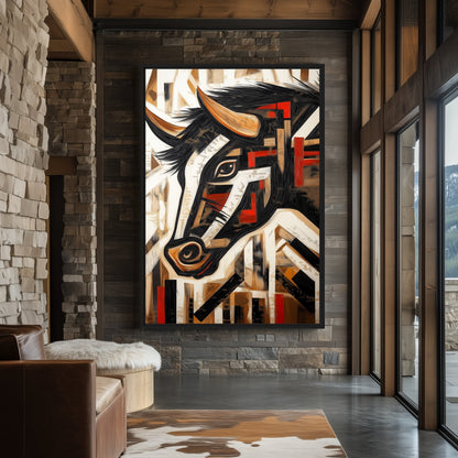 Bull Abstract Art Framed Canvas - PaintFu
