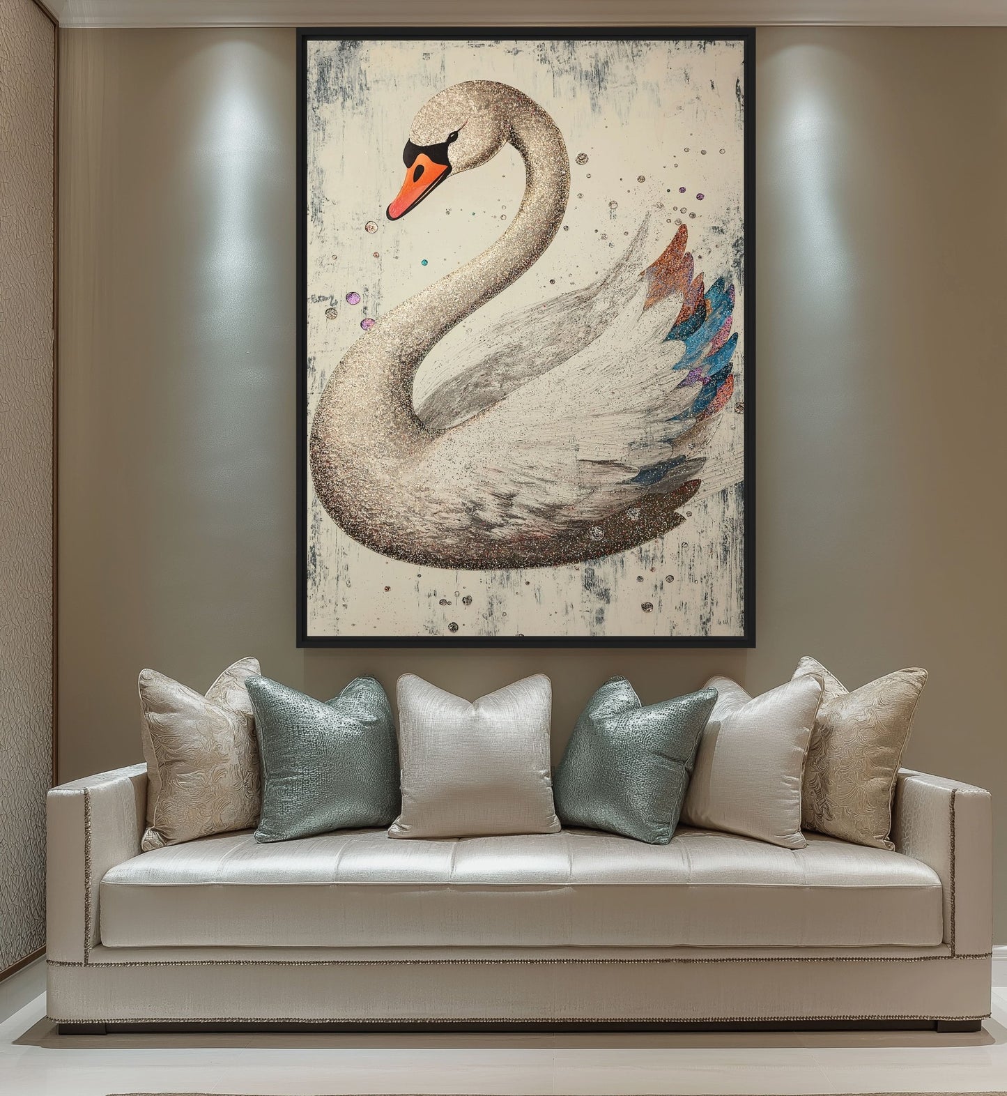 White Swan Modern Art Framed Canvas