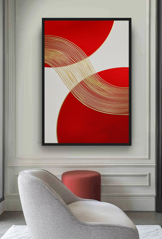 Red and Gold Luxury Art Framed canvas - PaintFu