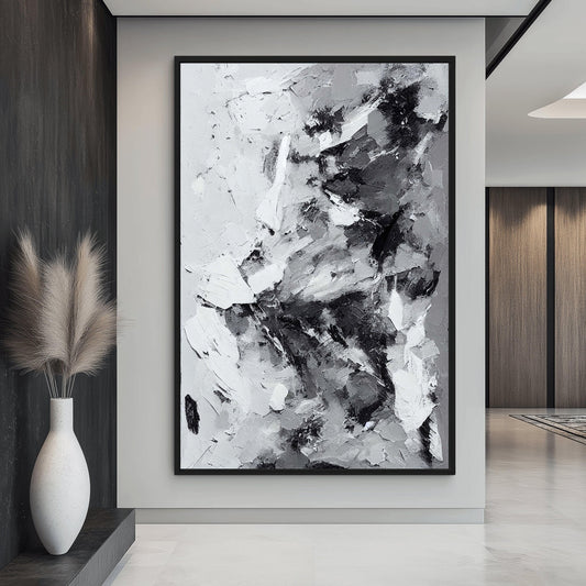 Grey White Black Modern Art Framed Canvas