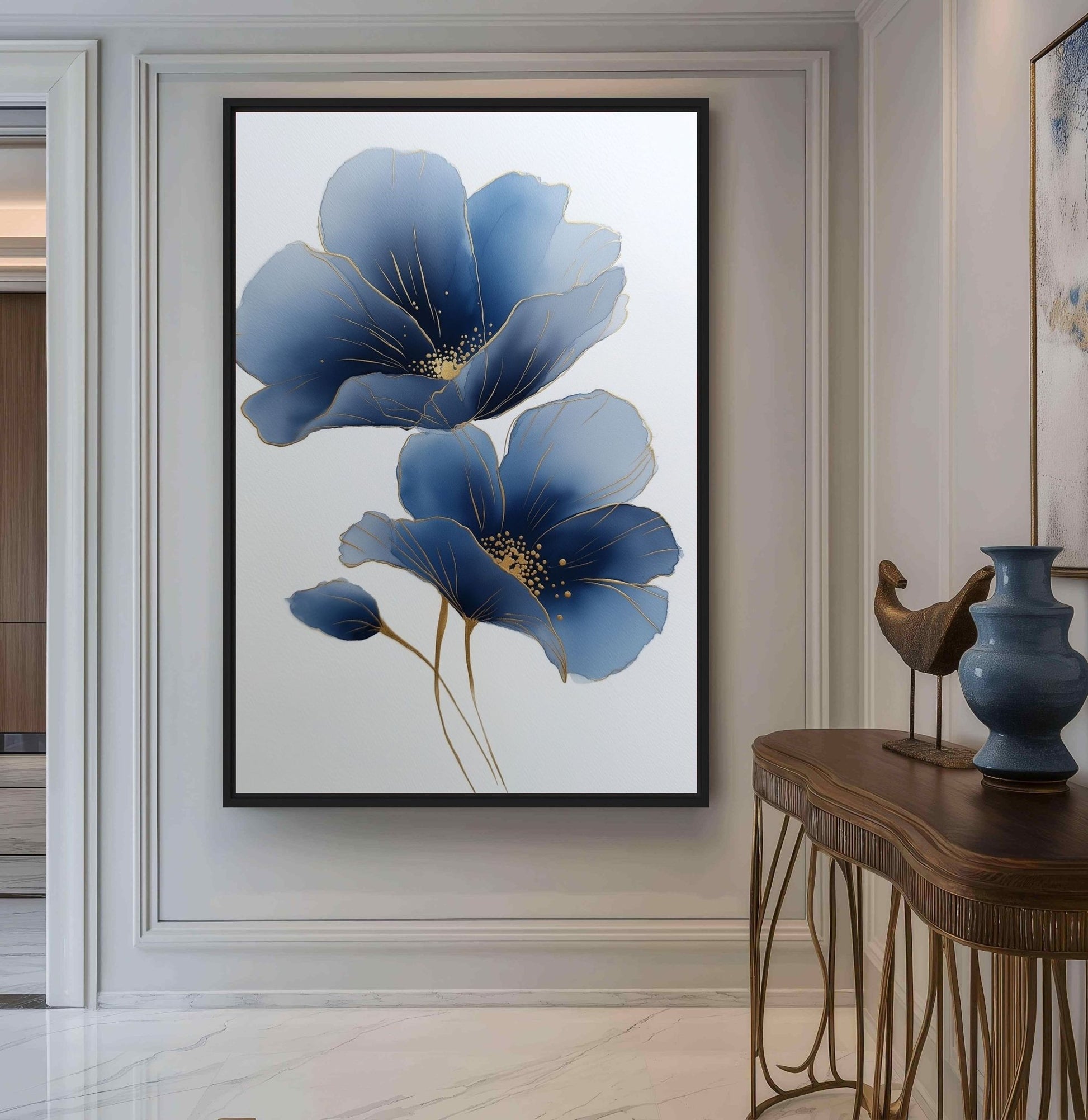 Blue Floral Art Framed canvas - PaintFu