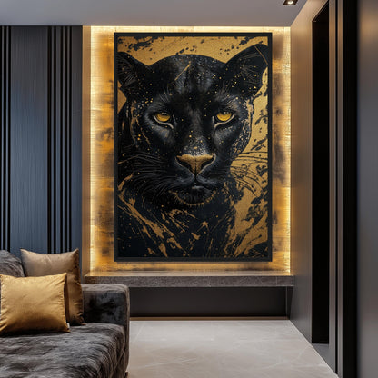 Black Panther In Gold Modern Art Canvas Print Detail | PaintFu