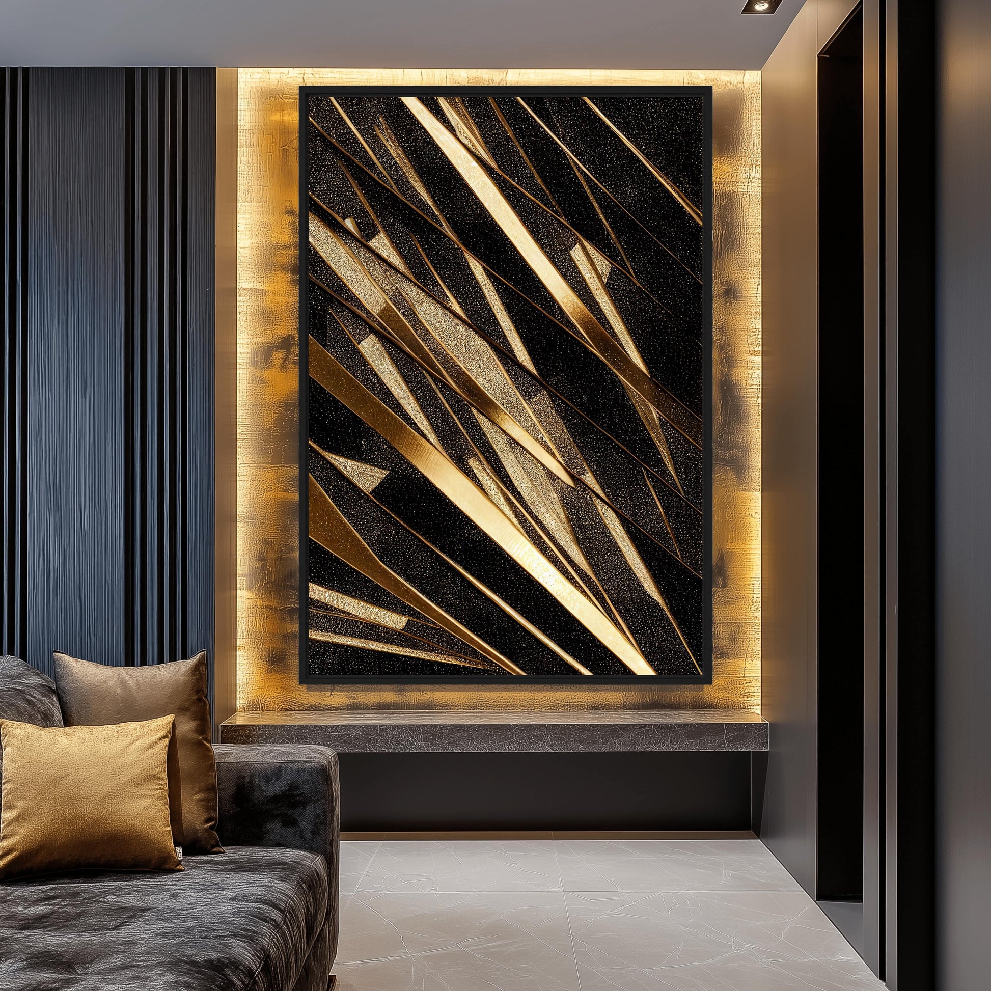Black Gold Luxury Art Framed Canvas - PaintFu
