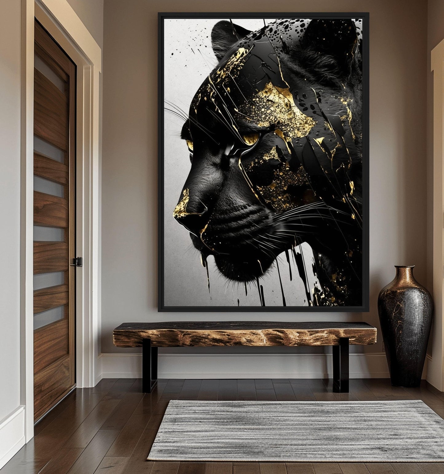 Black Panther In Gold Framed Canvas
