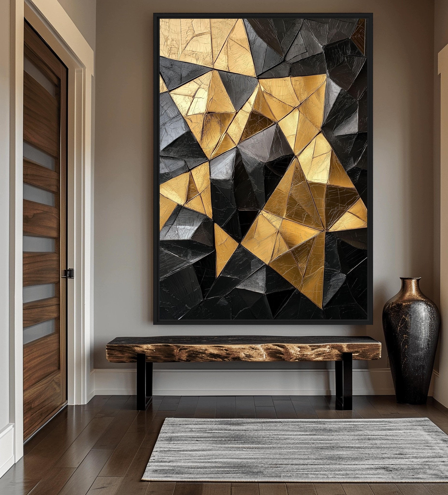 Black Gold Geometric Art Framed Canvas