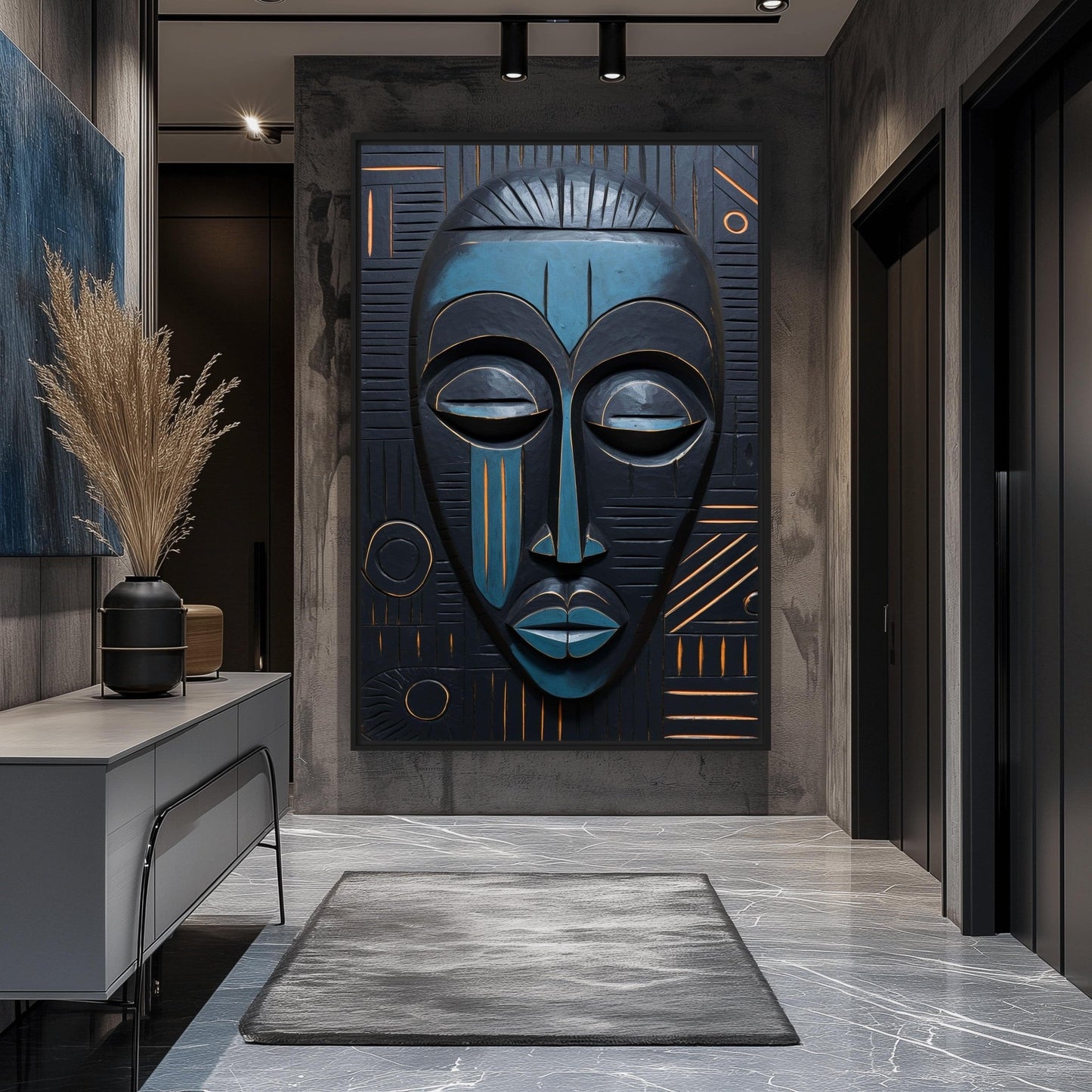 Tribal Mask African Art Framed Canvas