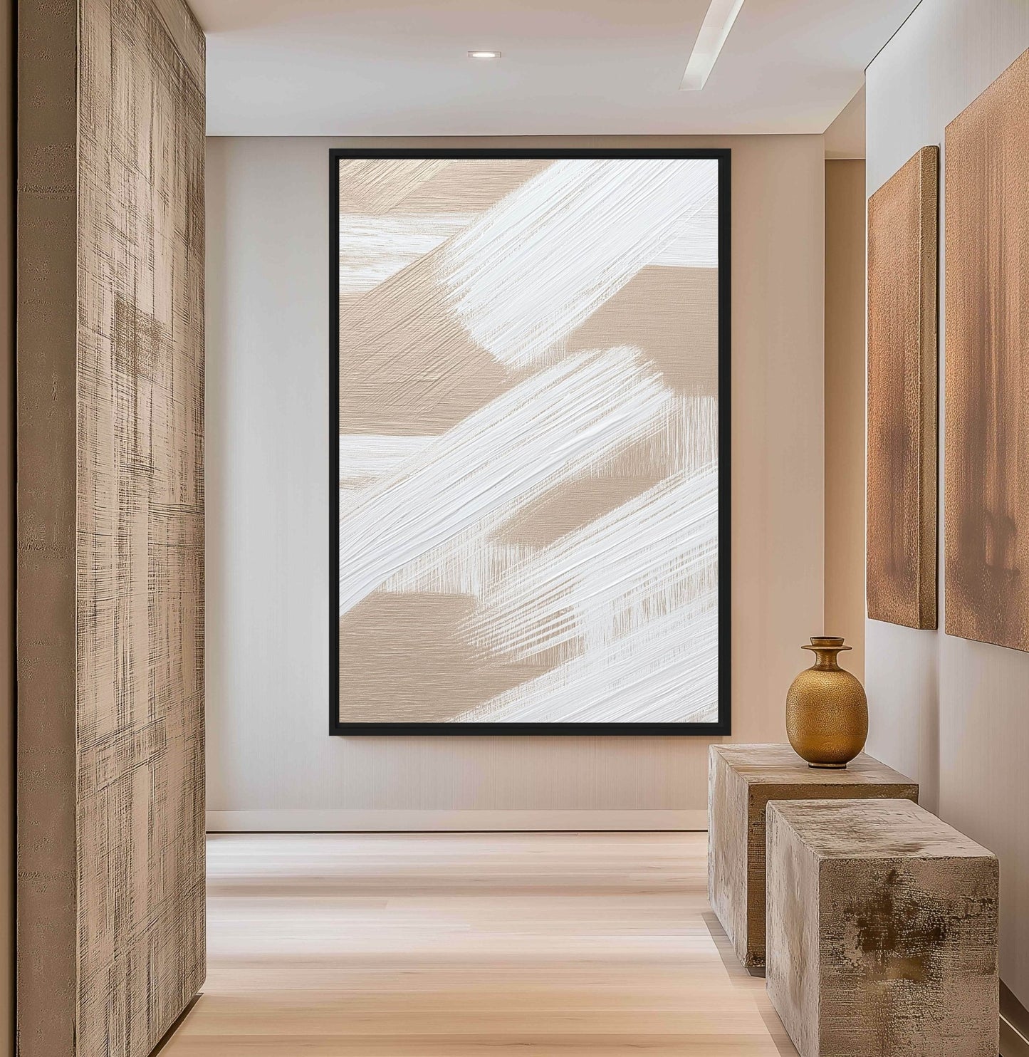 Beige & Brushstroke Art Framed Canvas