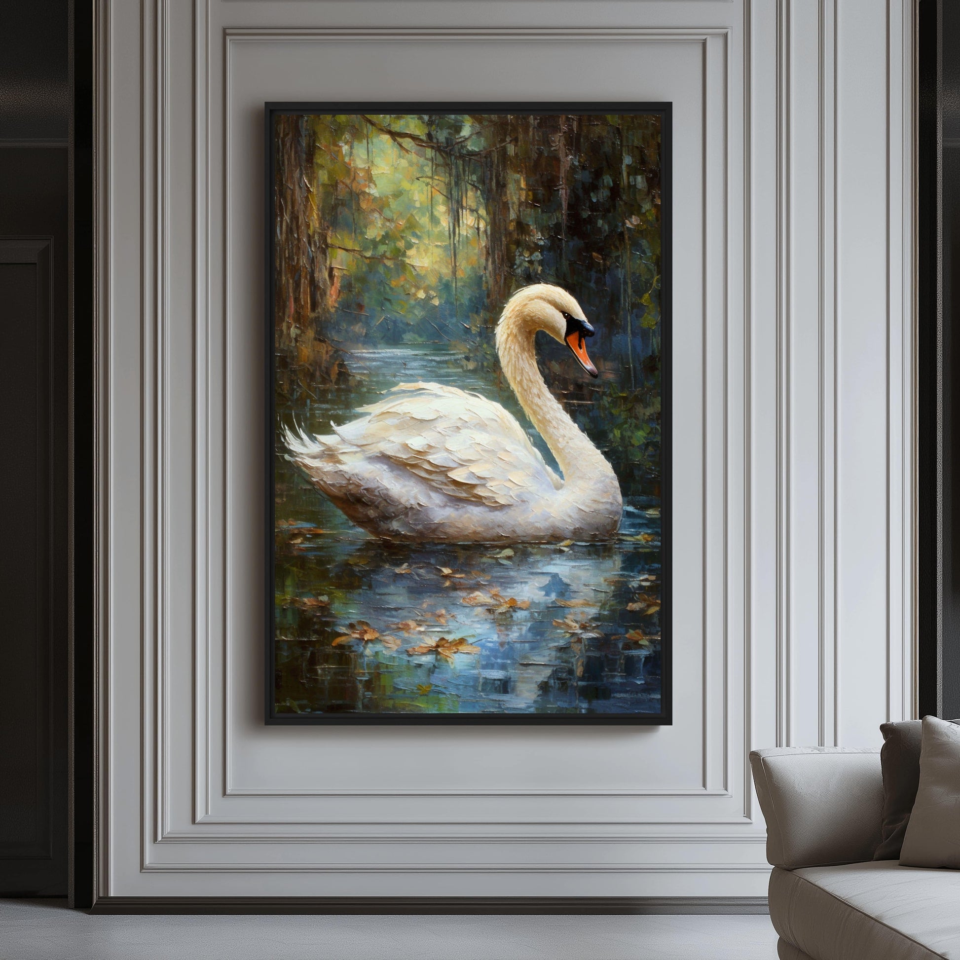 White Swan Fine Art Framed Canvas - PaintFu
