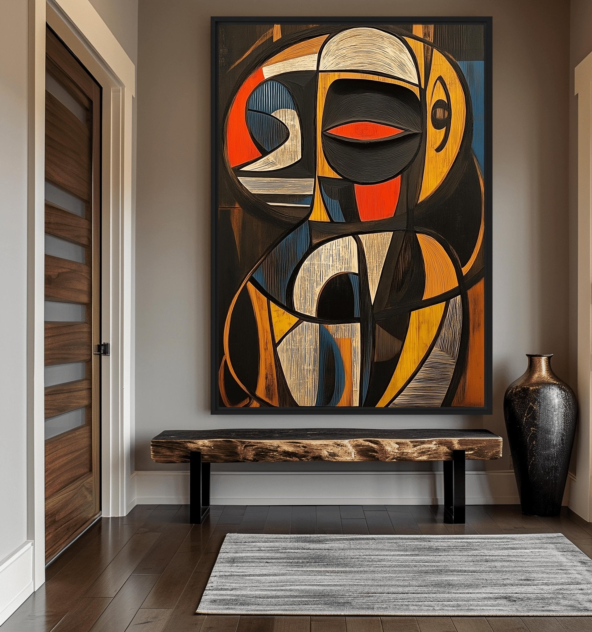 African Abstract Art Framed Canvas