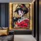 Geisha In Red Kimono Japanese Art Framed Canvas - PaintFu