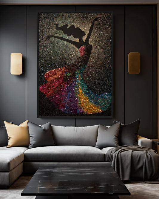 Dancing Woman In A Diamond Dress Framed Canvas - PaintFu