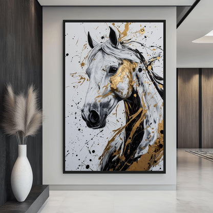 White Horse Abstract Art Framed Canvas