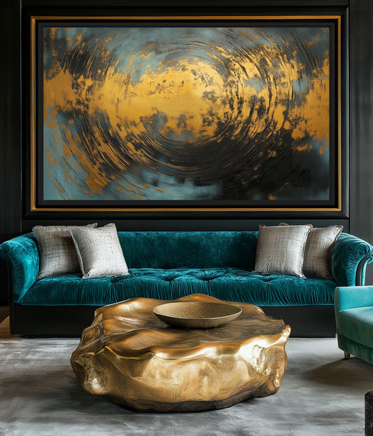 Teal & Gold Abstract Art Framed Canvas