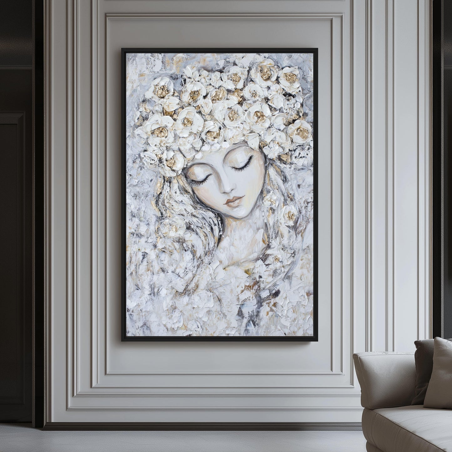 Woman Flower Head Modern Art Framed Canvas