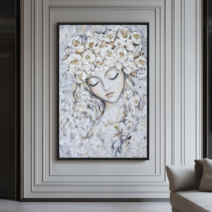 Woman Flower Head Modern Art Framed Canvas
