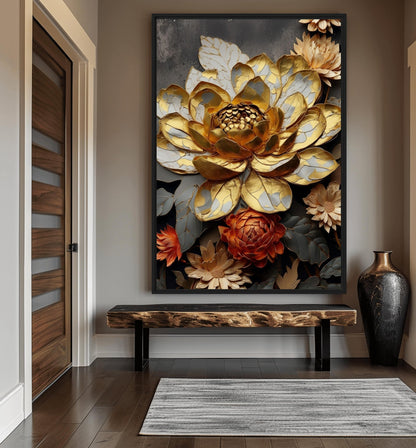 Bronze Flower Floral Art Framed Canvas