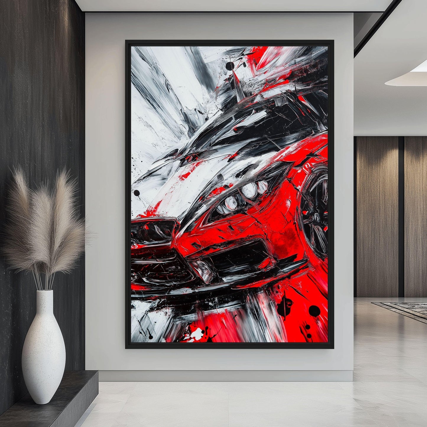 Red Sports Car Abstract Art Framed Canvas