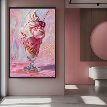 Delicious Pink Ice Cream Framed Canvas