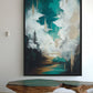 Teal & Gold Abstract Landscape Framed Canvas