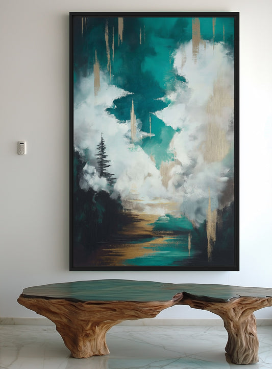 Teal & Gold Abstract Landscape Framed Canvas