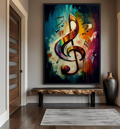Music Note Abstract Art Framed Canvas