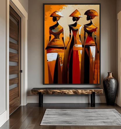 African Women Abstract Art Framed Canvas