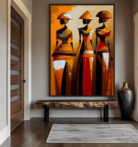 African Women Abstract Art Framed Canvas