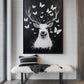 Deer Among Butterflies Framed Canvas