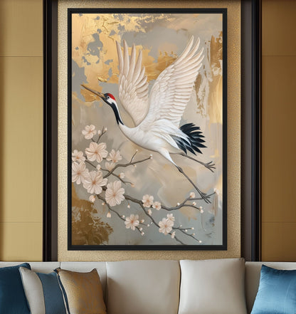Crane Vintage Japanese Art Canvas Print Detail | PaintFu