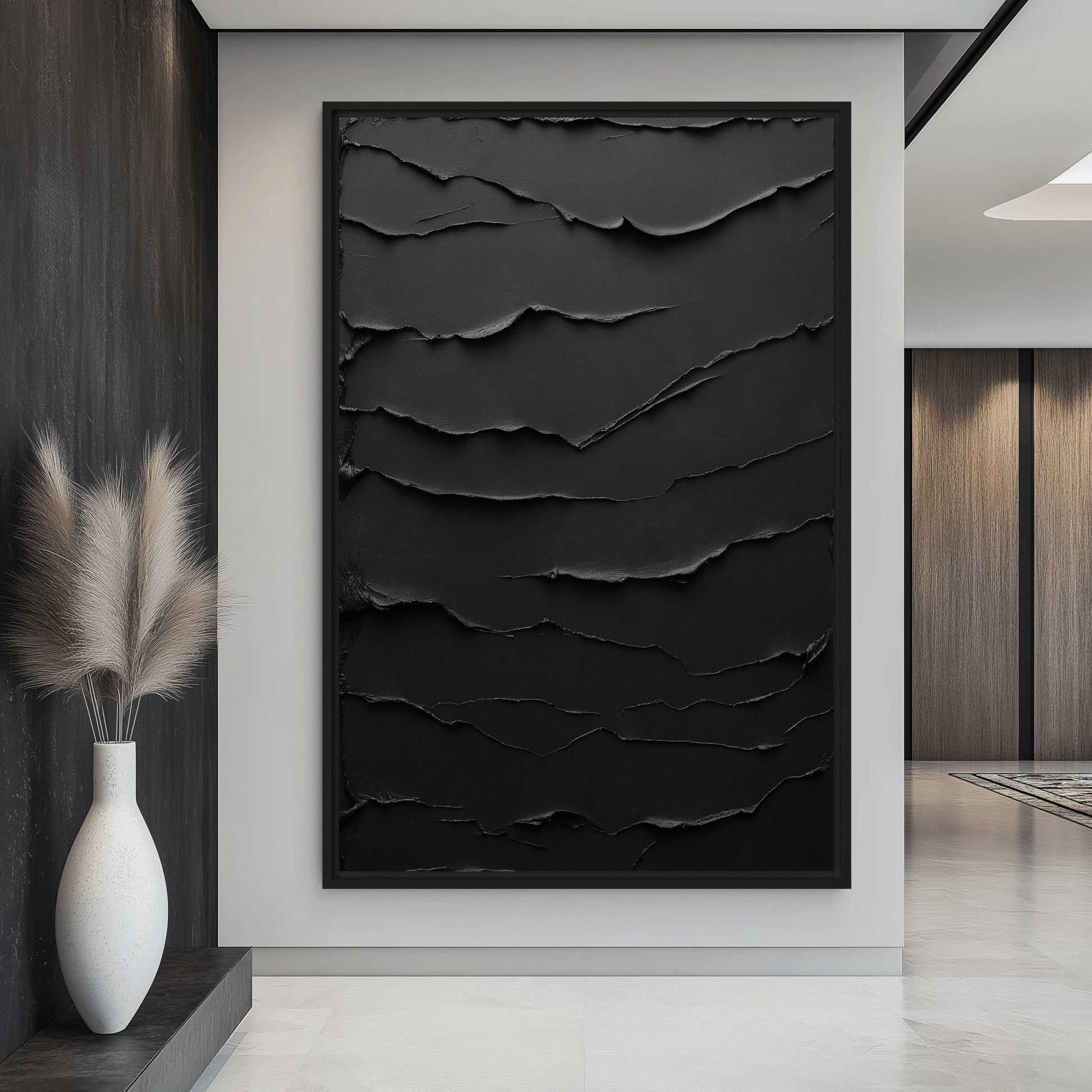 Black Minimalist Textured Art Framed Canvas