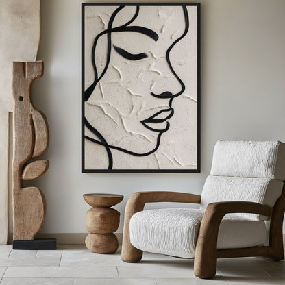 Abstract Female Face Line Art Framed canvas - PaintFu