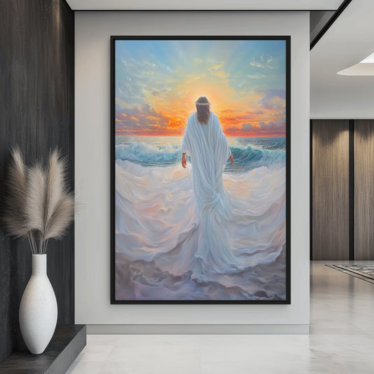 Jesus Walking On Water Religious Art Framed Canvas - PaintFu