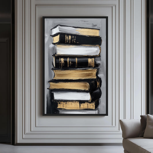 Stack of Books Modern Art Framed Canvas