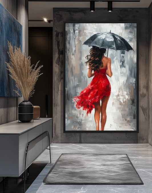 Woman With Umbrella Modern Art Framed Canvas