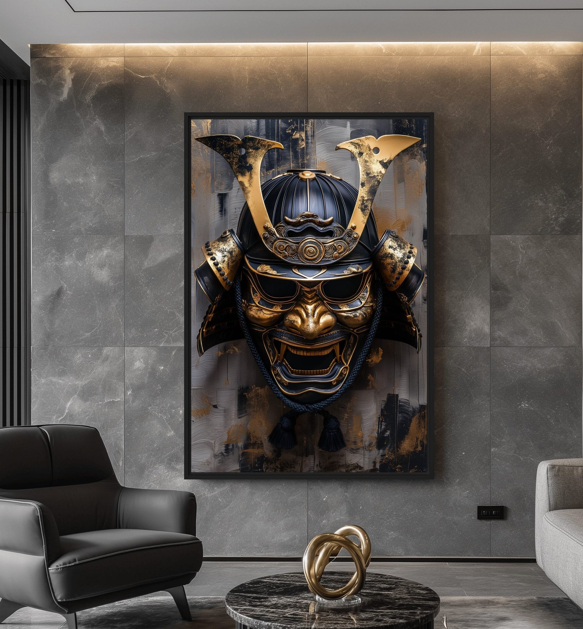 Samurai Mask Japanese Art Framed Canvas