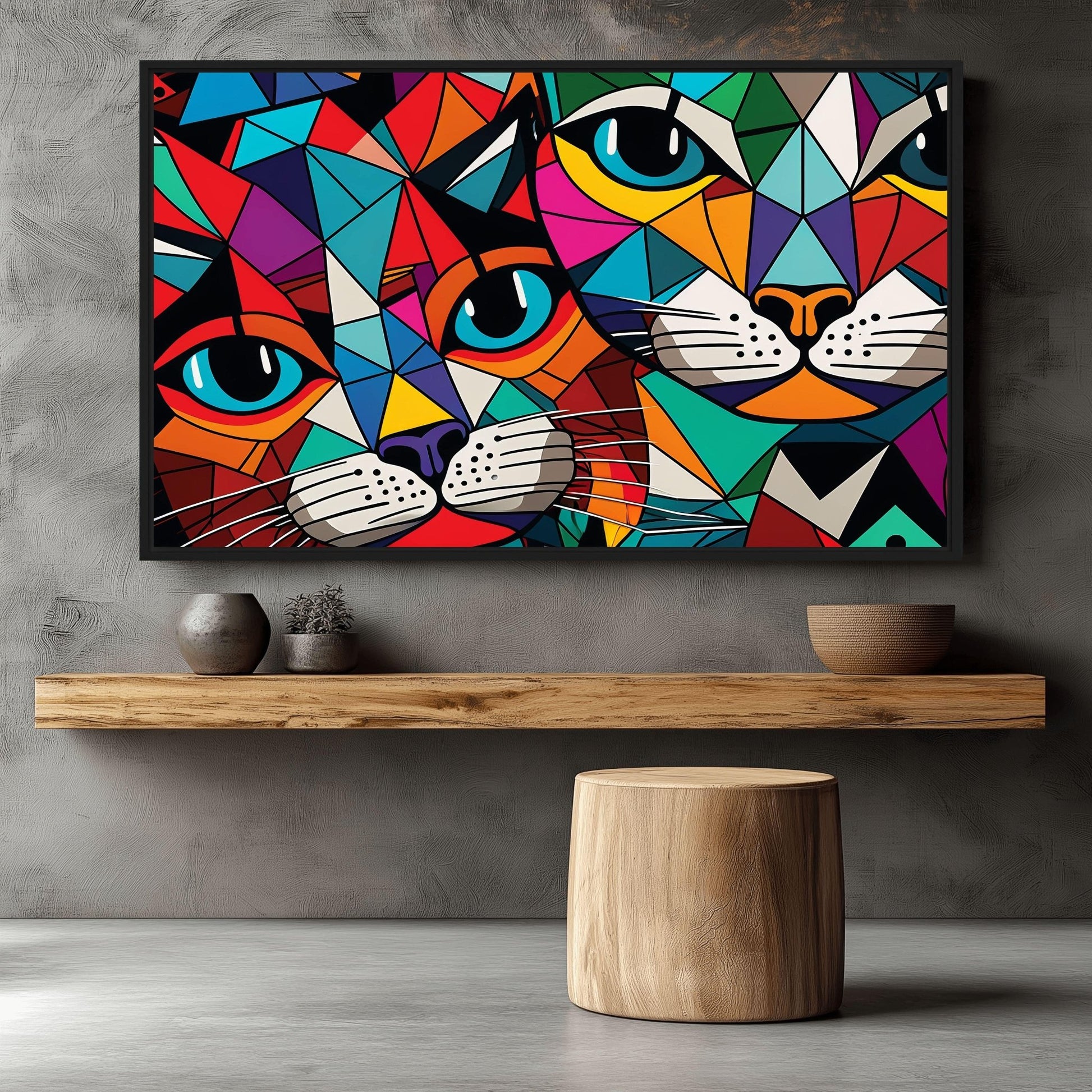 Cats Mosaic Art Framed Canvas