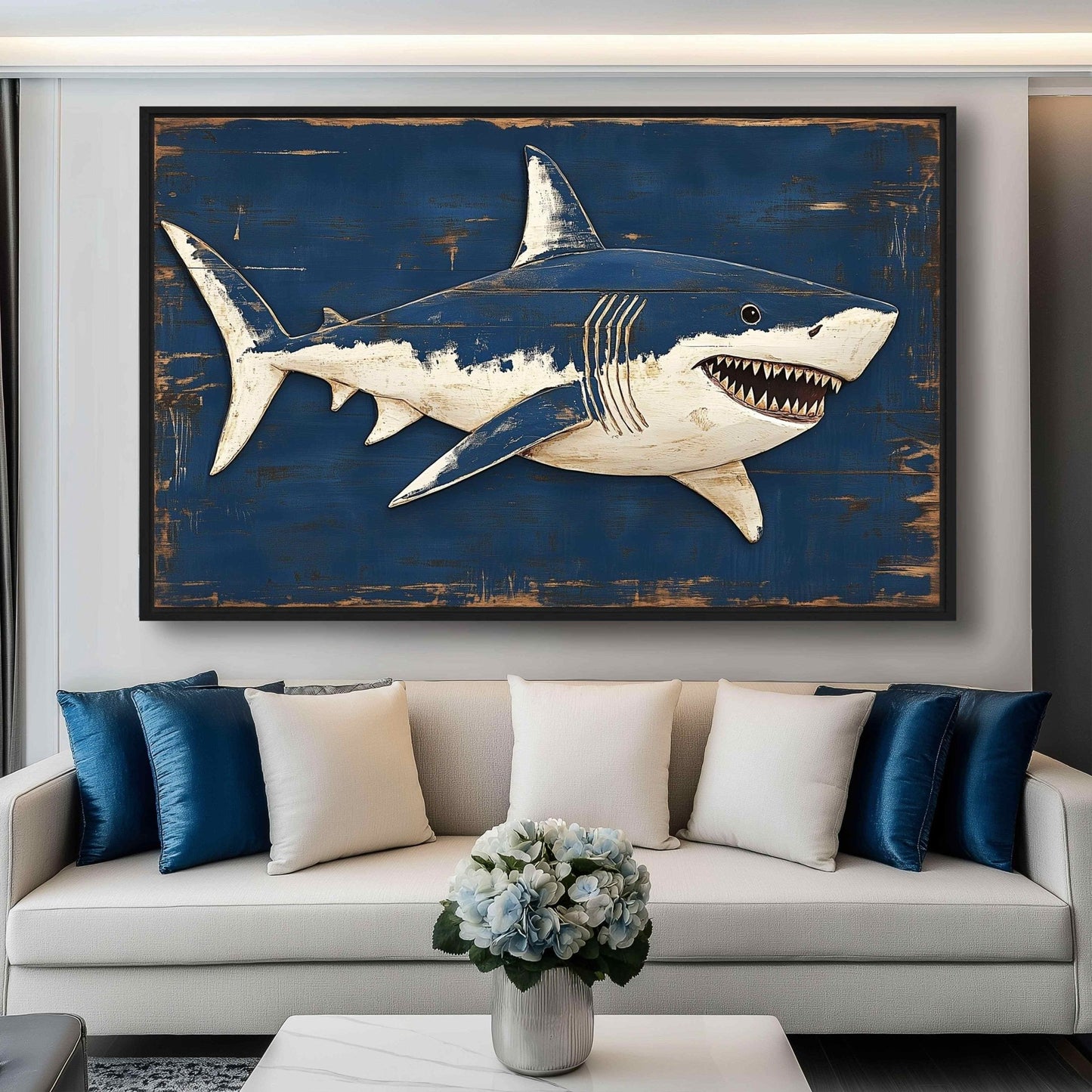 Shark Nautical Wall Art Framed Canvas