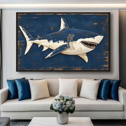 Shark Nautical Wall Art Framed Canvas - PaintFu
