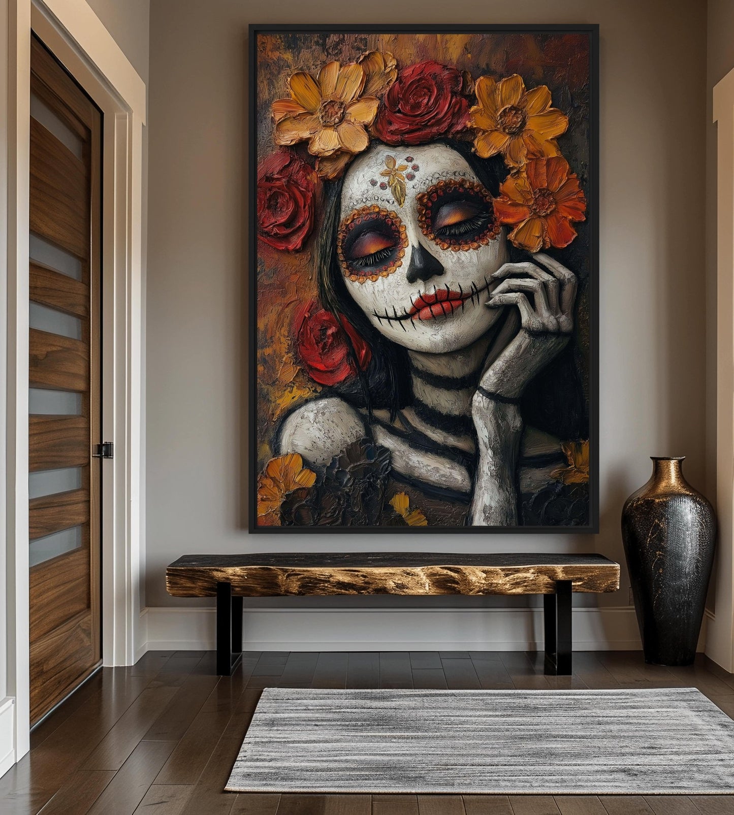 Day of the Dead Mexico Modern Art Framed Canvas